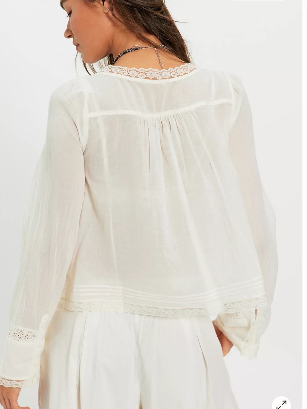 Free People Cream Lace-Trim Peasant Blouse - Picture 4 of 13